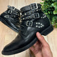 Saint Laurent Ranger Studded Black Leather Combat Ankle Boots