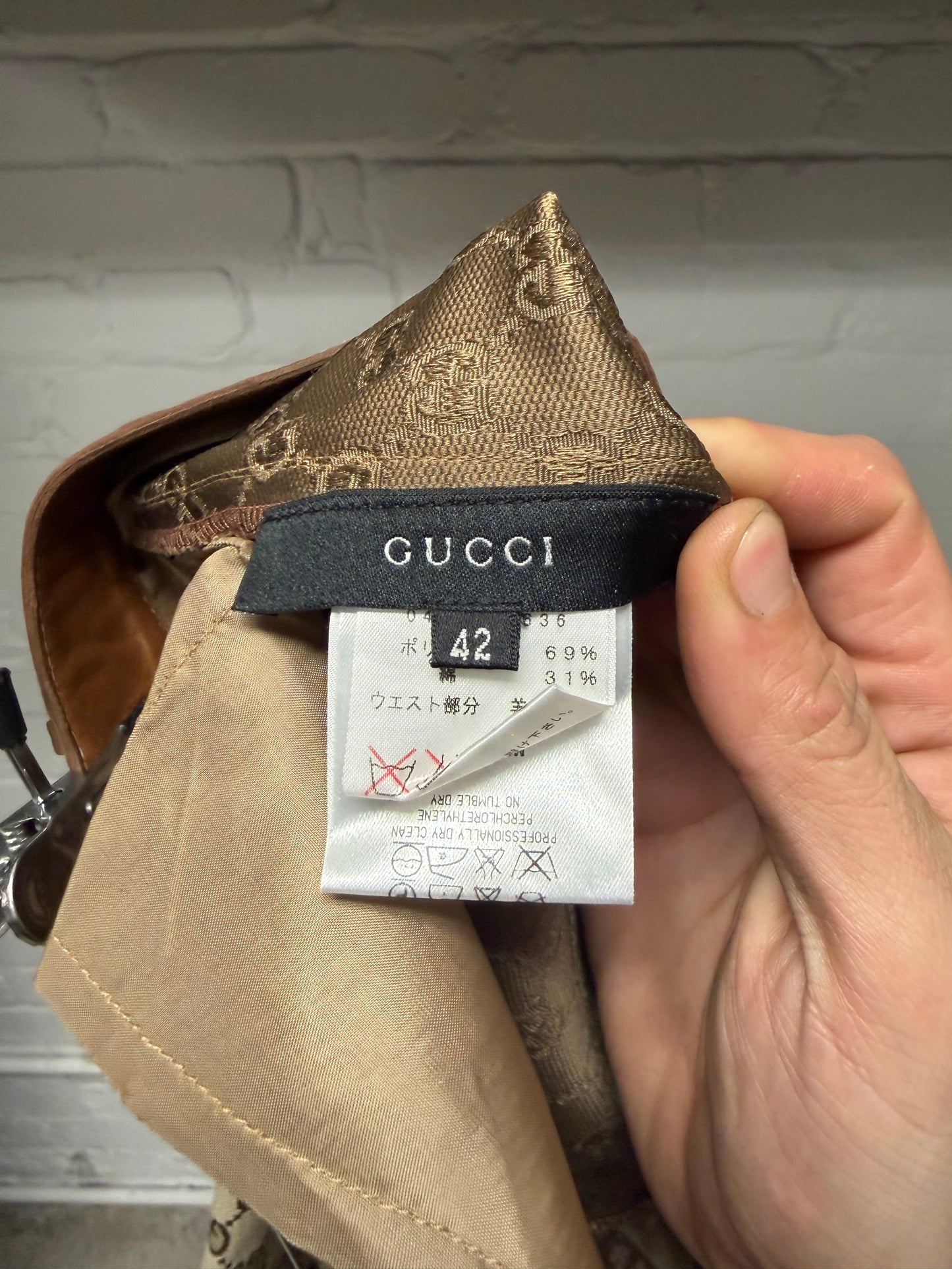 AW2000 Gucci by Tom Ford Monogram Canvas Flared Leg Trousers with Leather Waistband