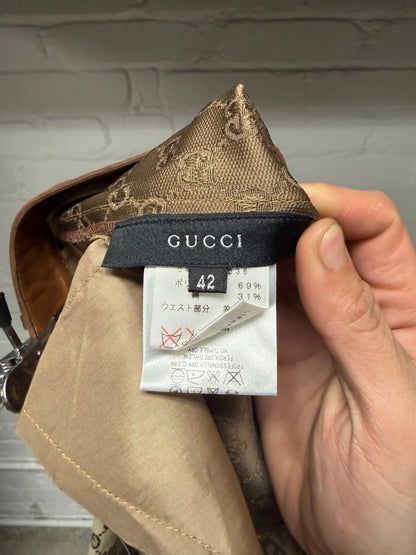 AW2000 Gucci by Tom Ford Monogram Canvas Flared Leg Trousers with Leather Waistband