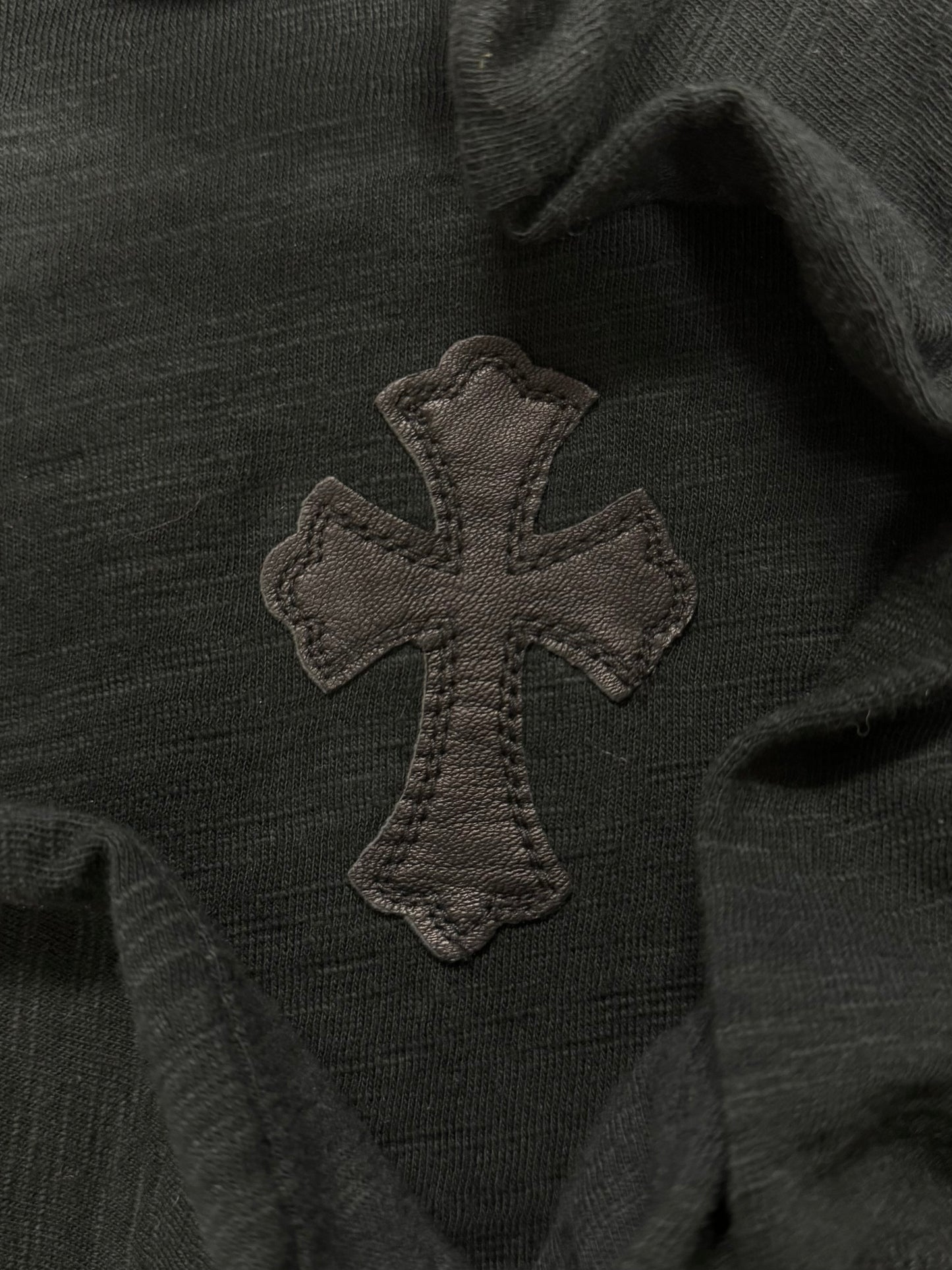 Chrome Hearts Leather Cross Patch Henley Shirt