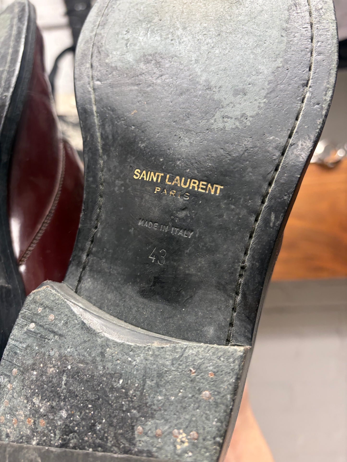 Saint Laurent Burgundy Patent Leather Ankle Boots