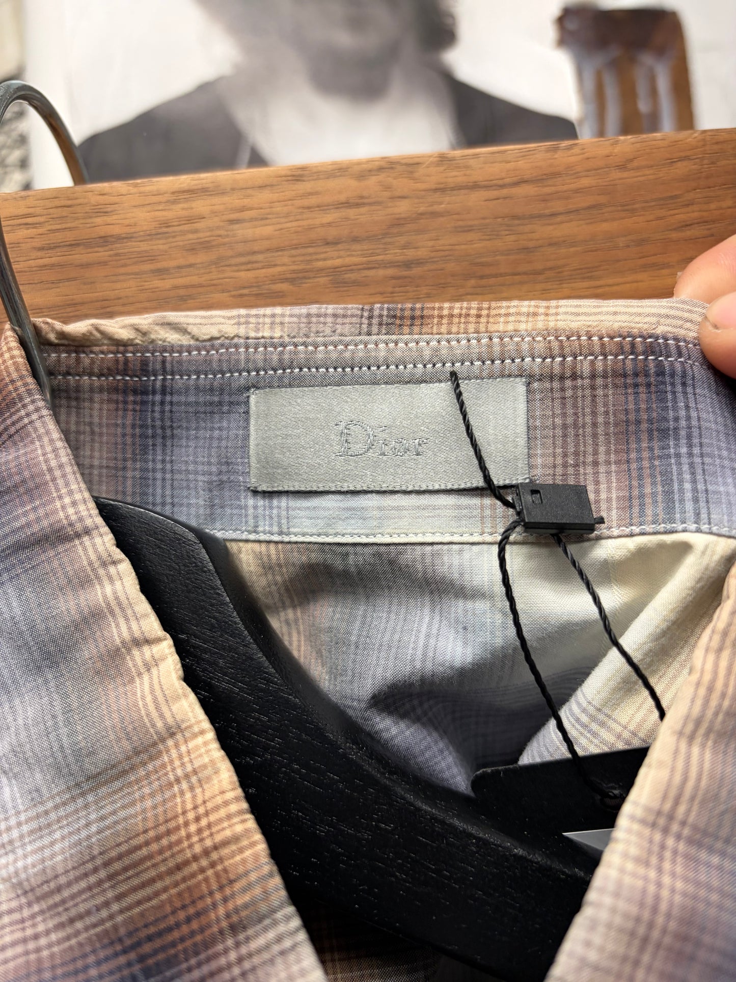 Dior Homme Brown ‘Shadow Plaid’ Embroidered Bee Logo Short Sleeve Flannel Shirt