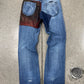 AW2006 Maison Martin Margiela Red Paint Coated Leather Patchwork Denim