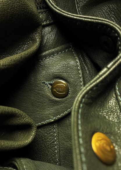 2000’s Roberto Cavalli ‘Moss Green’ Cargo Pocket Leather Jacket