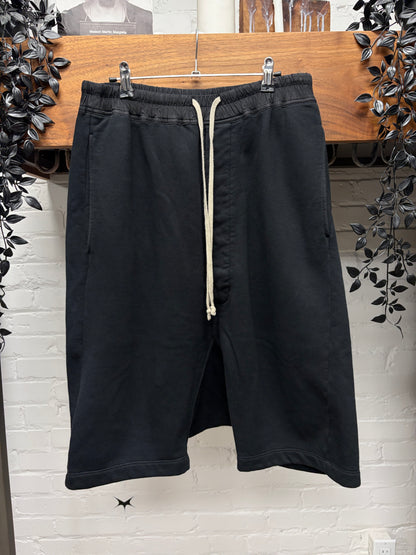 Rick Owens DRKSHDW ‘Felpa’ Black Pod Drop Crotch Drawstring Shorts