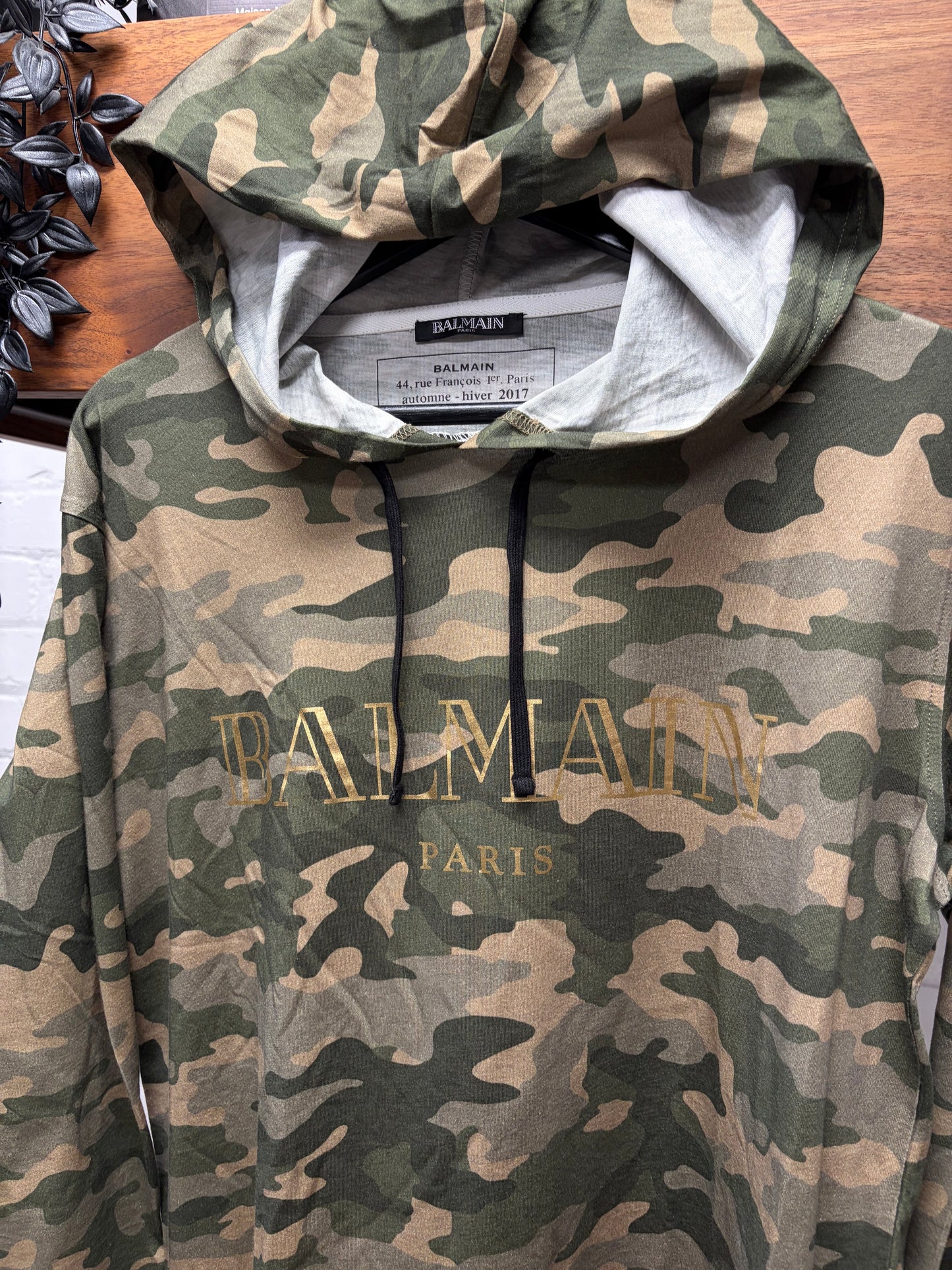 AW2017 Balmain Camouflage Gold Logo Lightweight Hoodie