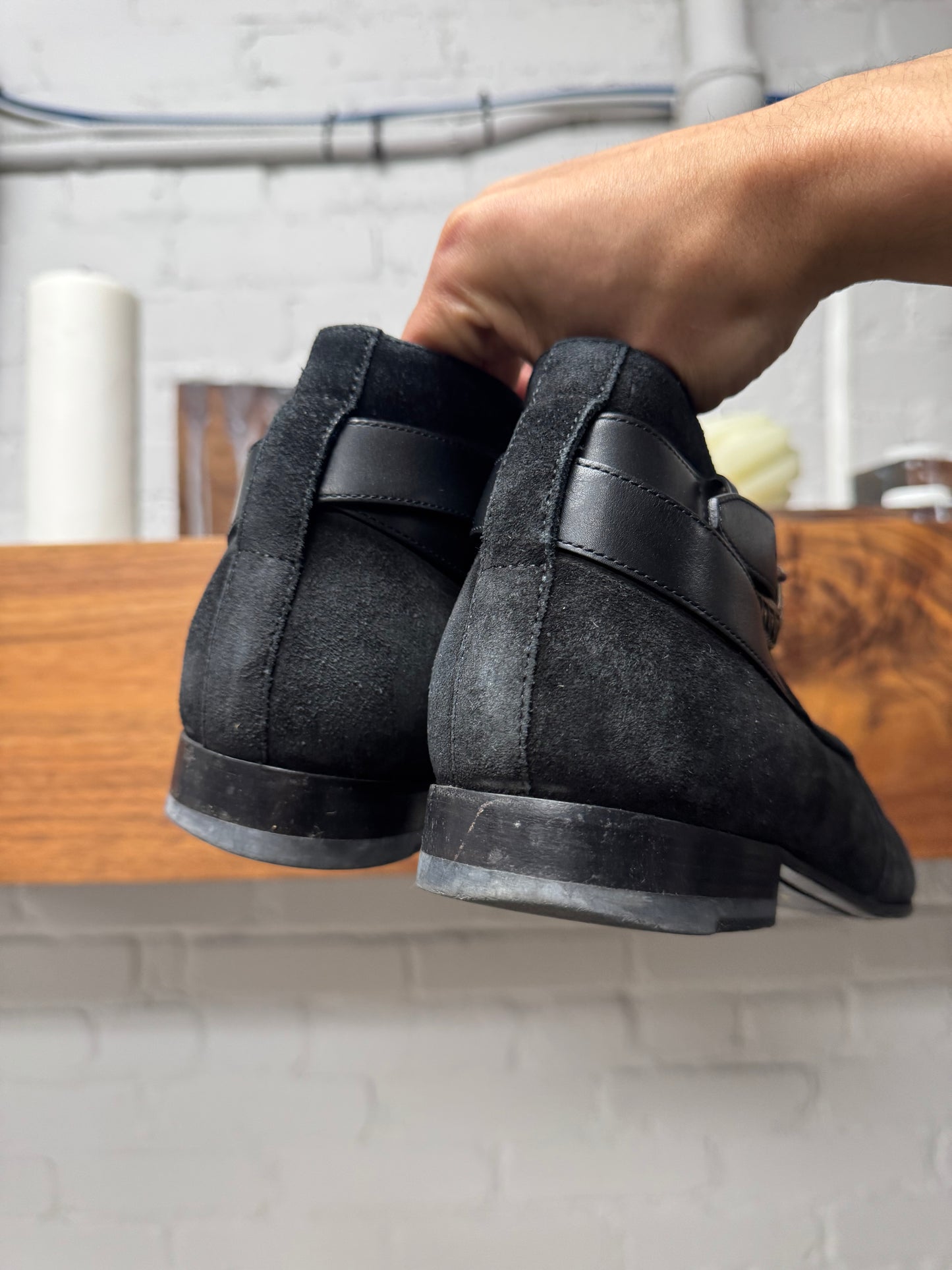 Saint Laurent ‘Jodhpur’ Western Buckle Black Suede Ankle Boots