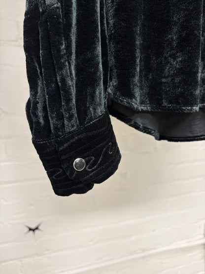 SS2018 Saint Laurent ‘Western’ Button Snap Black Velour Shirt