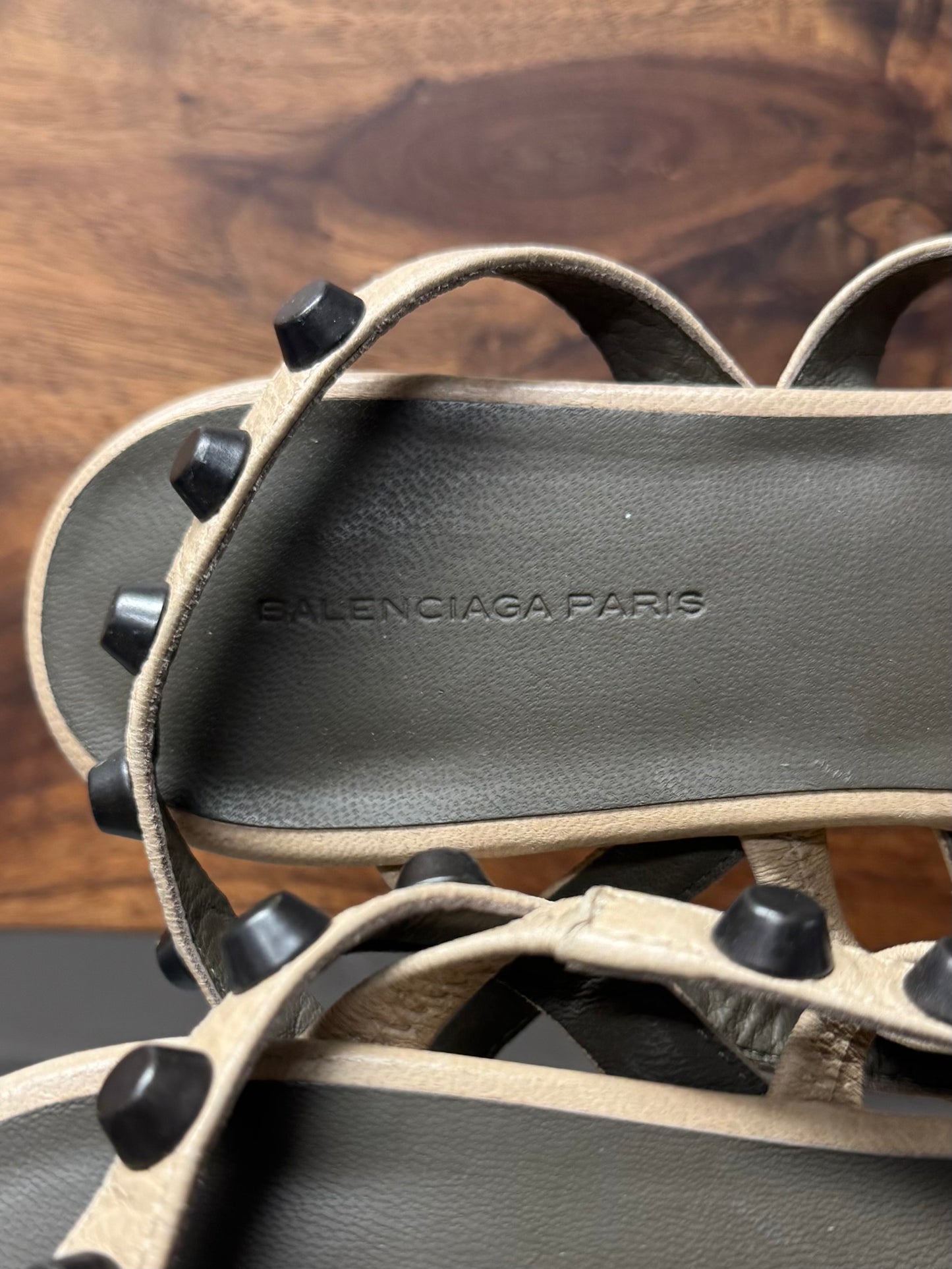 Balenciaga Studded ‘Wraparound’ Leather Sandal Flats