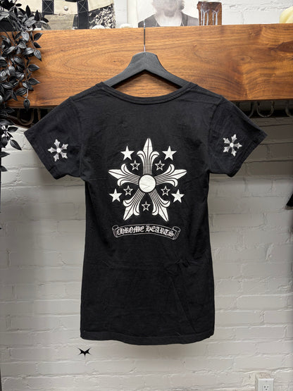 Chrome Hearts ‘Star Logo’ Black Womens Plunge Neck Black T-Shirt