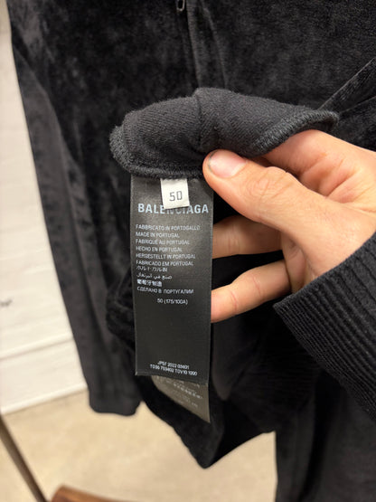 2022 Balenciaga ‘BB Rhinestone Logo’ Black Velour Hoodie