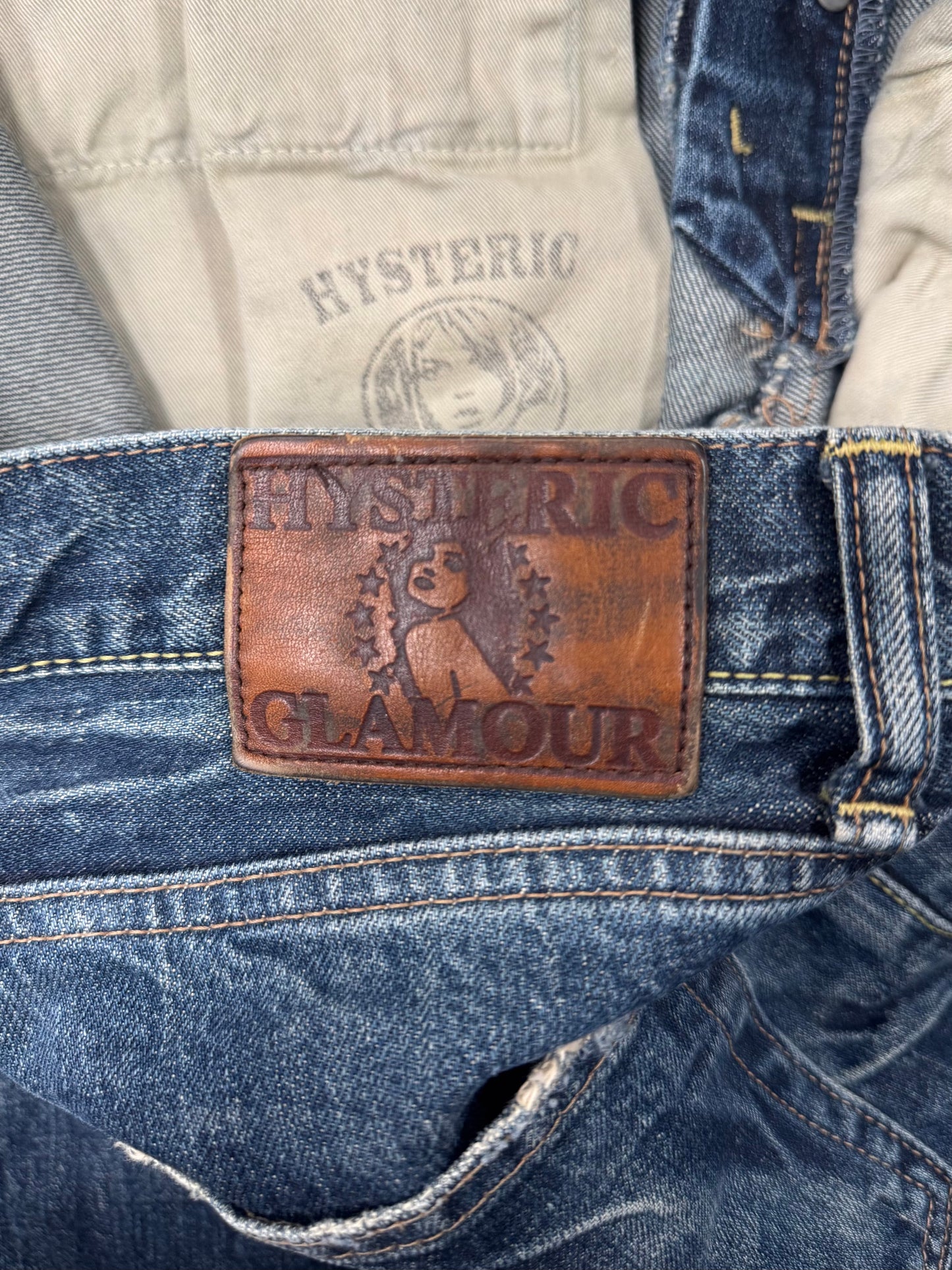 2000s Hysteric Glamour Studded Raw Blue Bootcut Denim