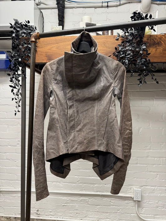 SS2010 Rick Owens ‘Naska’ Brown Lambskin Leather High-Neck Jacket