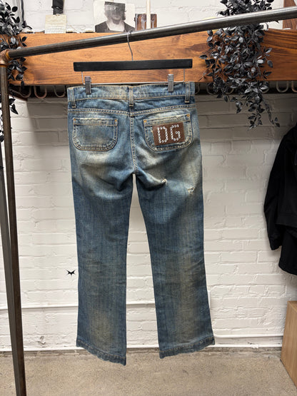 2000s Dolce & Gabbana Dirt Washed Blue Low Rise Denim