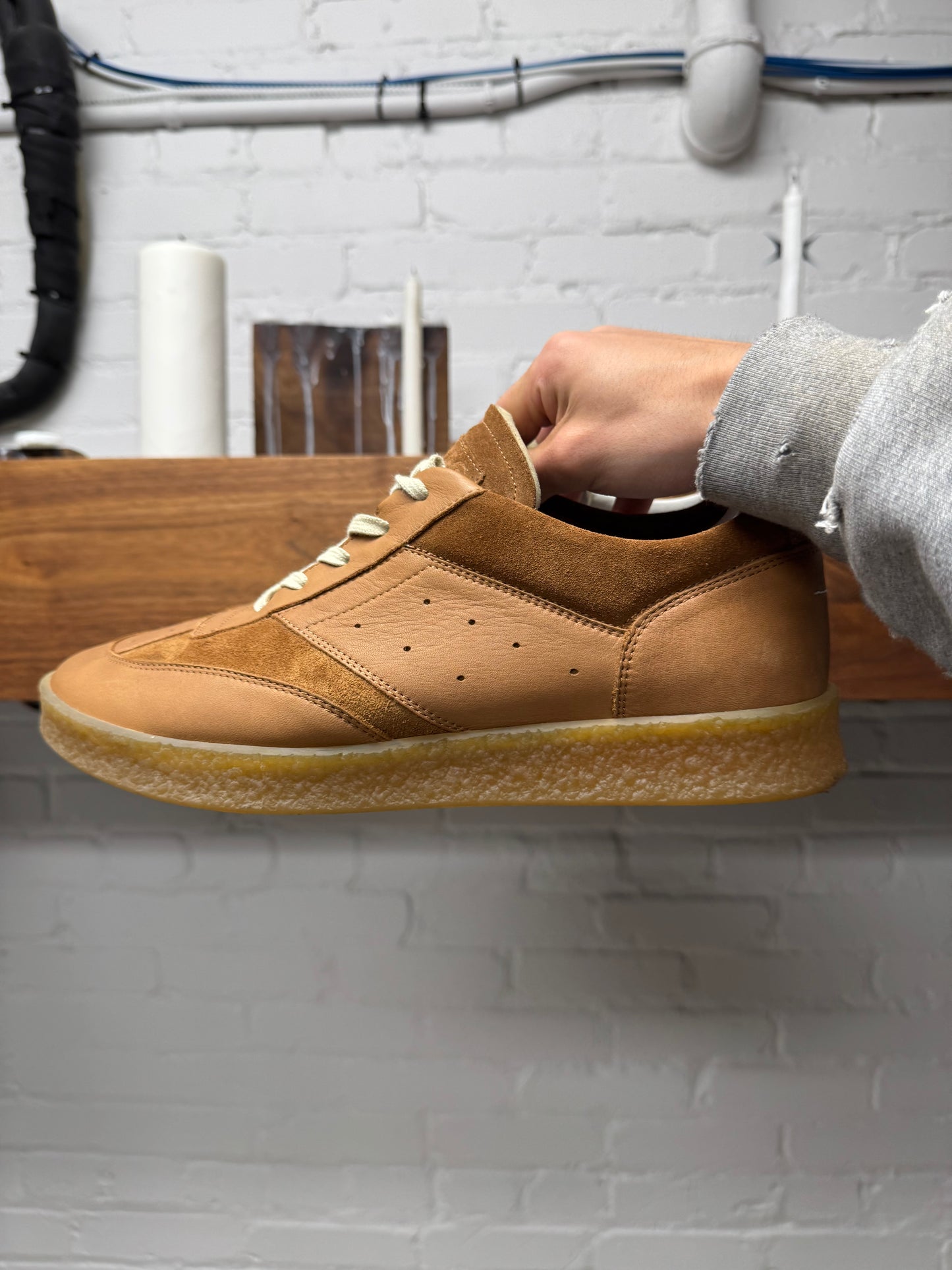 Maison Margiela ‘Court’ Brown Leather/Suede Crepe Sole Sneakers