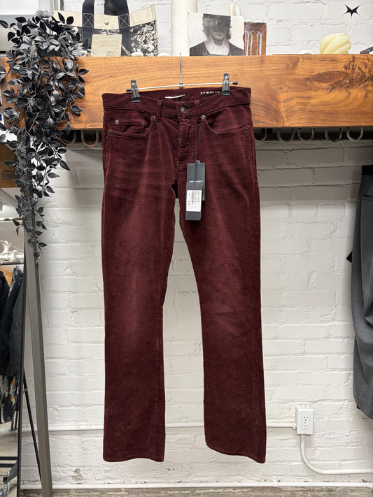 2018 Saint Laurent ‘D17’ Dark Red Corduroy Skinny Jeans