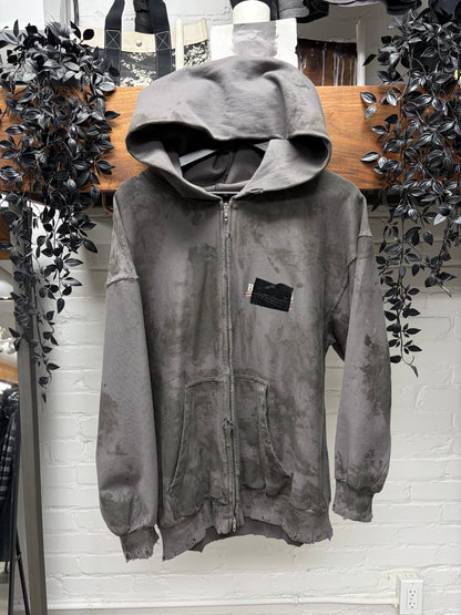 AW2023 Balenciaga Mudshow ‘Gaffer Tape’ Grey Distressed Zip-Up Hoodie