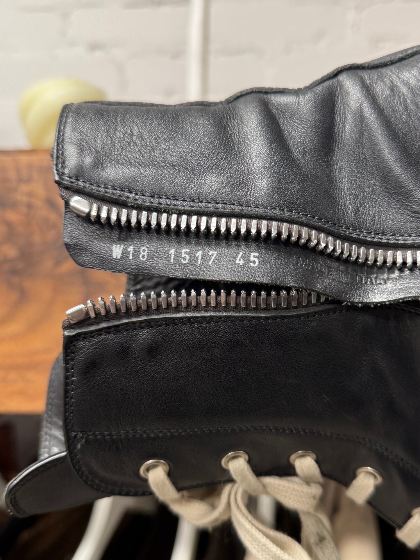 Rick Owens Black Leather ‘Ramones’ High Top Sneakers