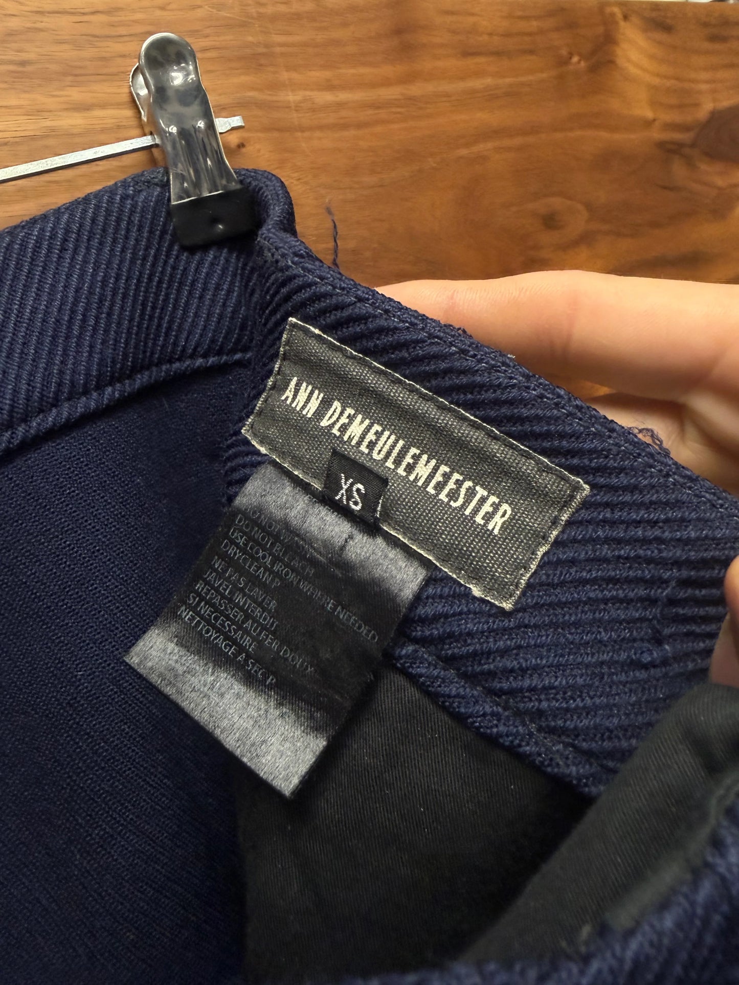 Ann Demeulemeester Diagonal Corduroy Men’s Blue Flared Leg Trousers