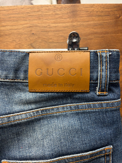 2000s Gucci ‘Stripe Detail’ Washed Blue Skinny Jeans