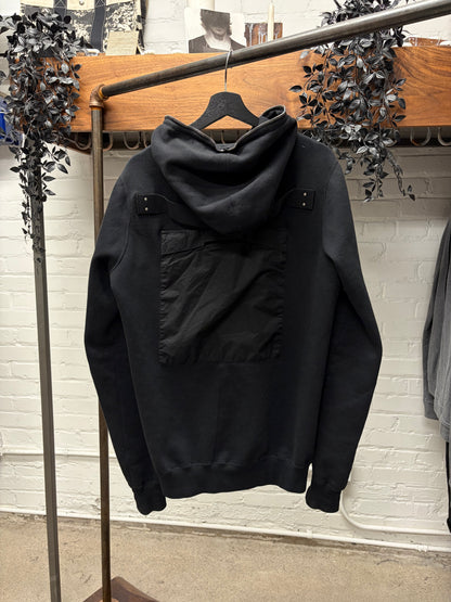 Rick Owens ‘Gimp’ Black Patched Cargo Back Full-Zip Hoodie