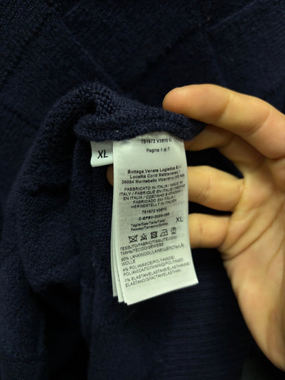 Bottega Veneta 'Intrecciato' Woven Navy Blue Wool Knit Sweater