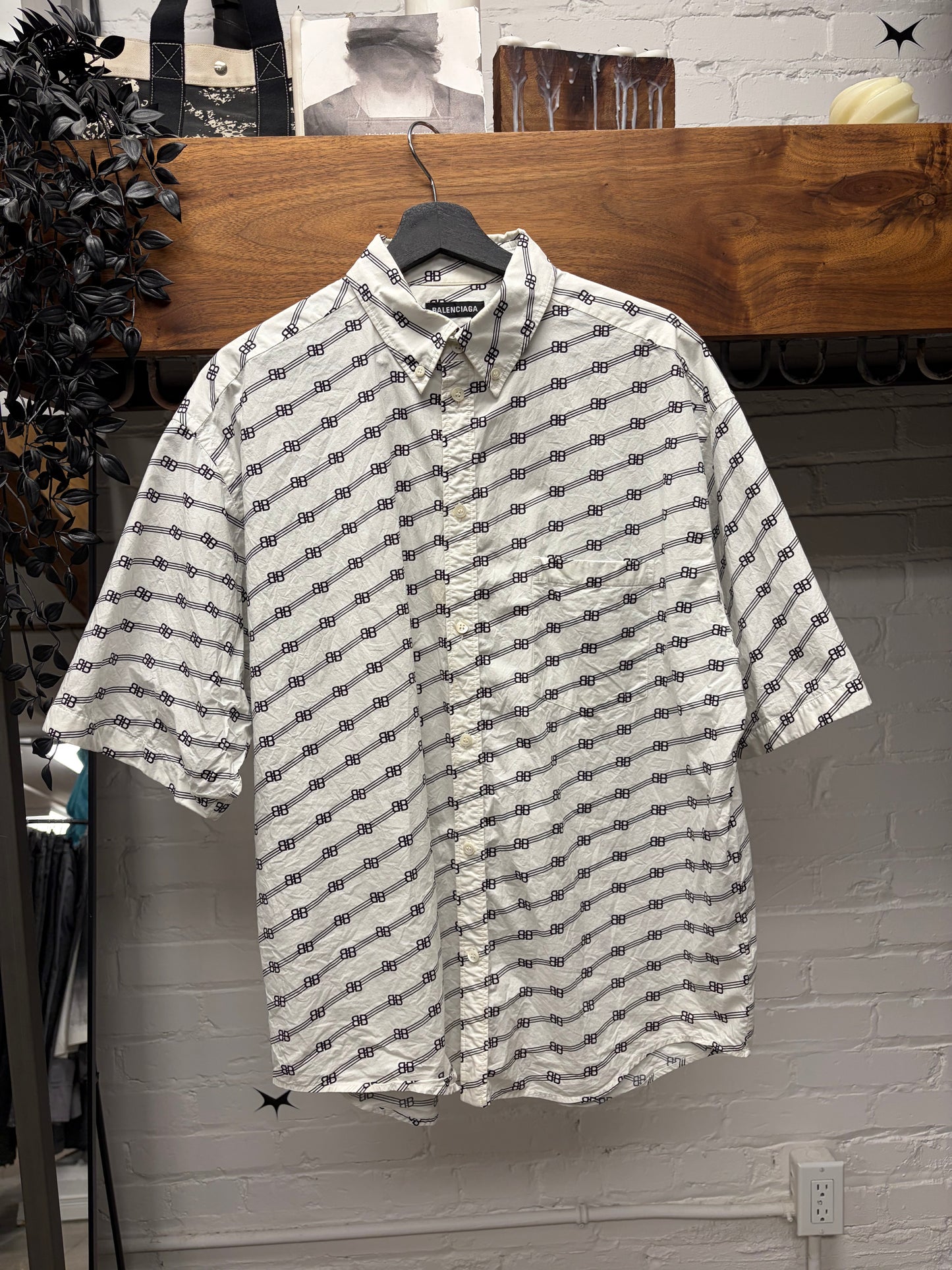 2020 Balenciaga ‘BB Monogram’ Short Sleeve Logo Button Up Shirt