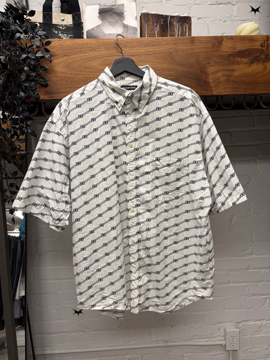 2020 Balenciaga ‘BB Monogram’ Short Sleeve Logo Button Up Shirt