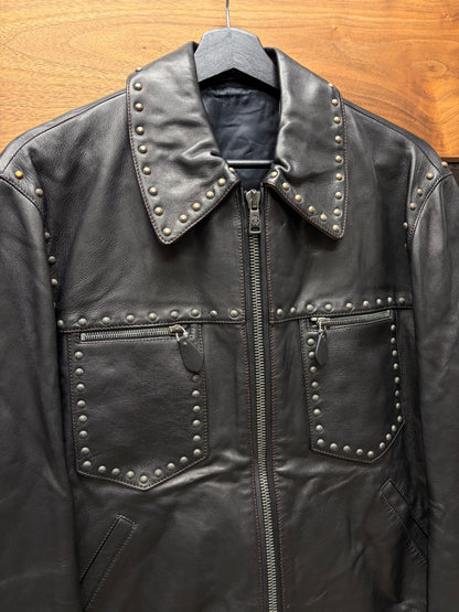 2000s Roberto Cavalli Studded Lambskin Leather Collared Aviation Bomber Jacket