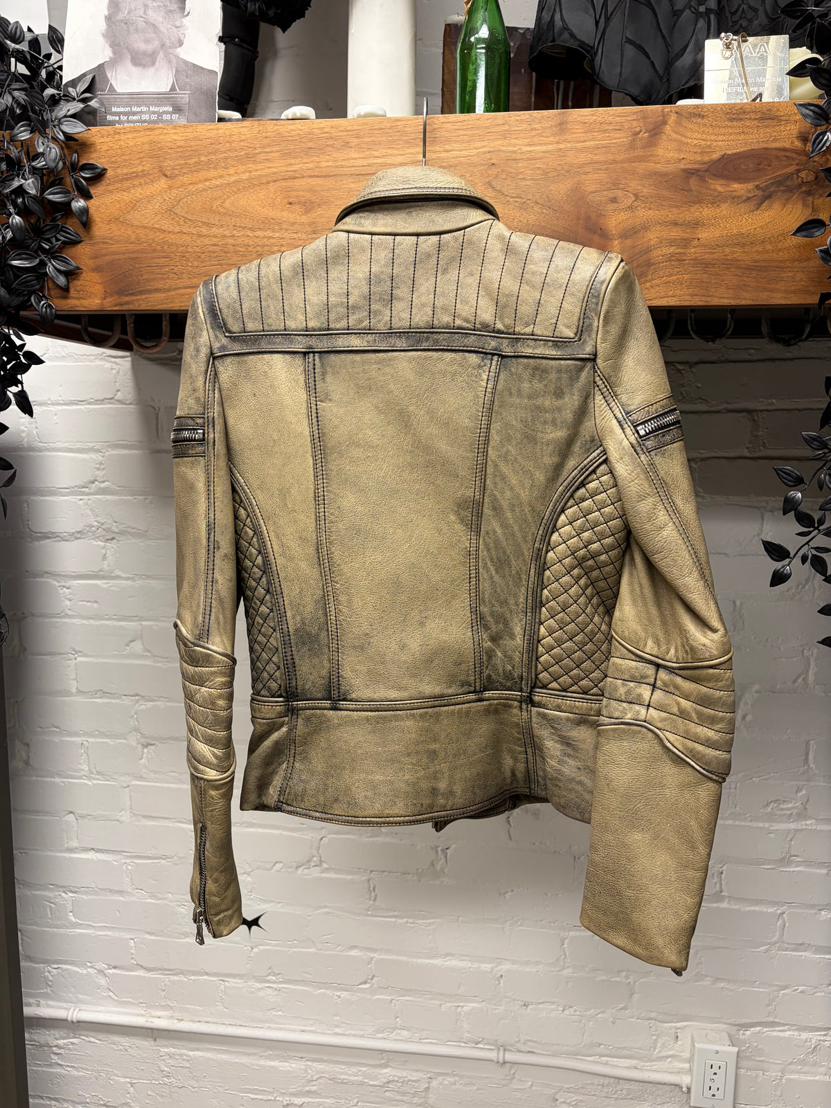 Balmain by Olivier Rousteig Brown Quilted Leather Biker Jacket