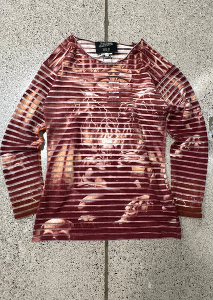 SS2001 Jean Paul Gaultier ‘Satan’ Gargoyle Print Mesh 3/4 Sleeve Top