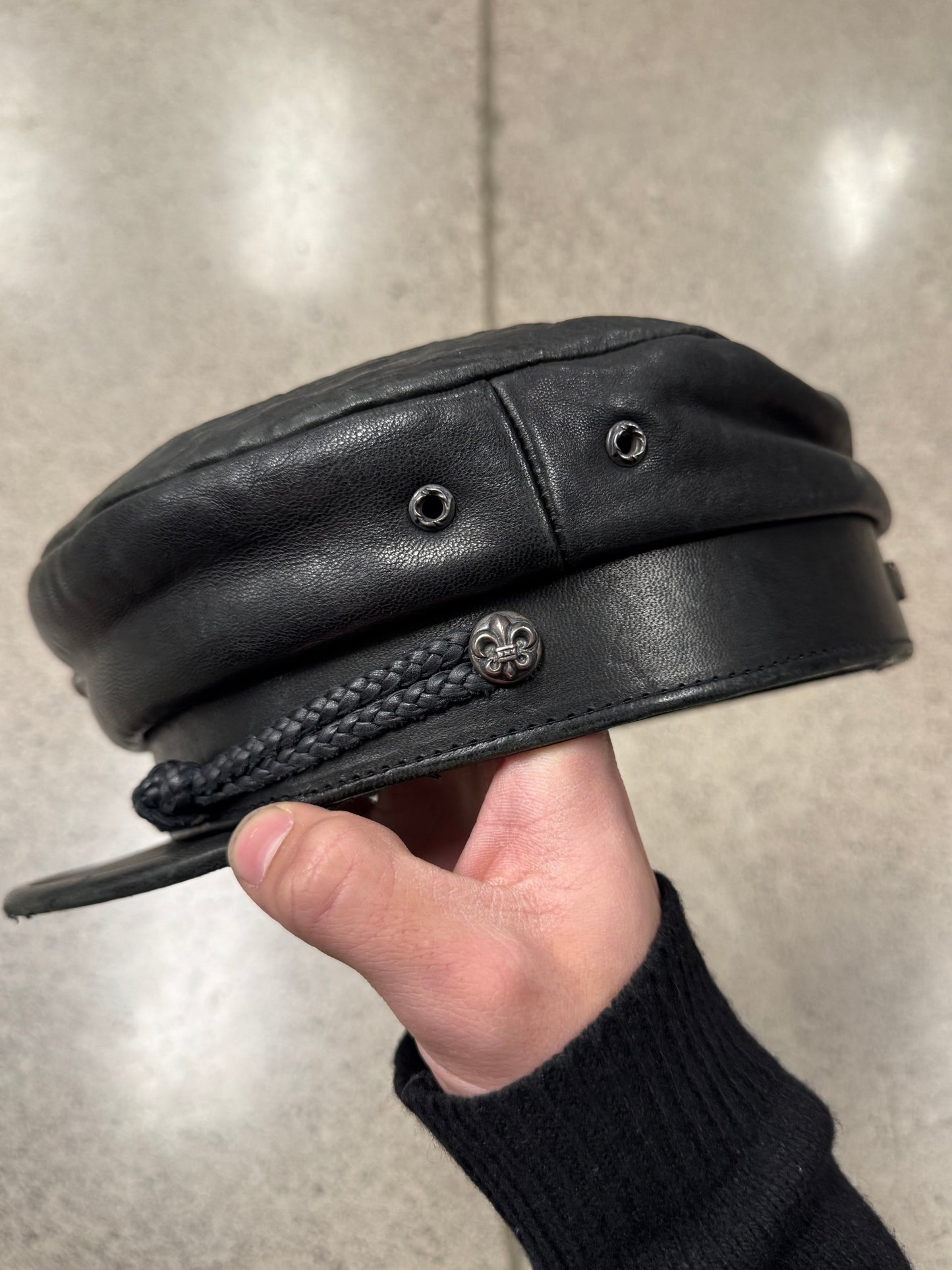 Chrome Hearts ‘Captain’ Fleur Cross Leather Hat