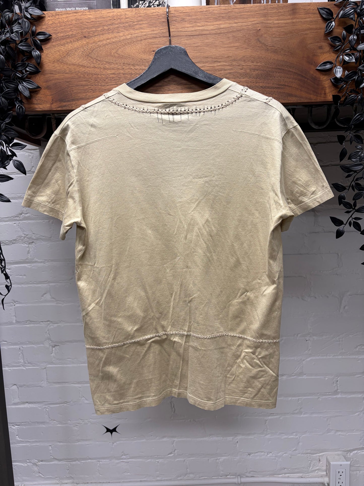 SS2008 Dior Homme V-Neck Braided Cotton Distressed T-Shirt