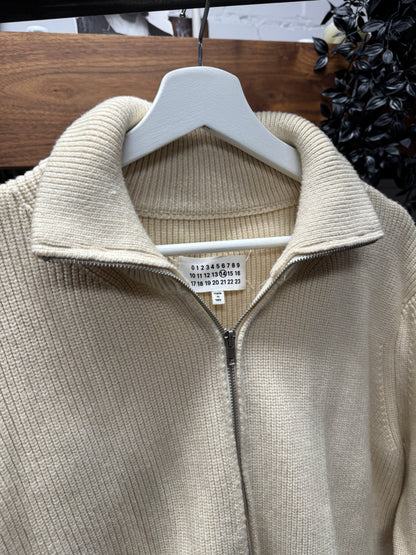 SS2021 Maison Margiela Cream White ‘Drivers’ Heavy Zip-Up Knit Sweater