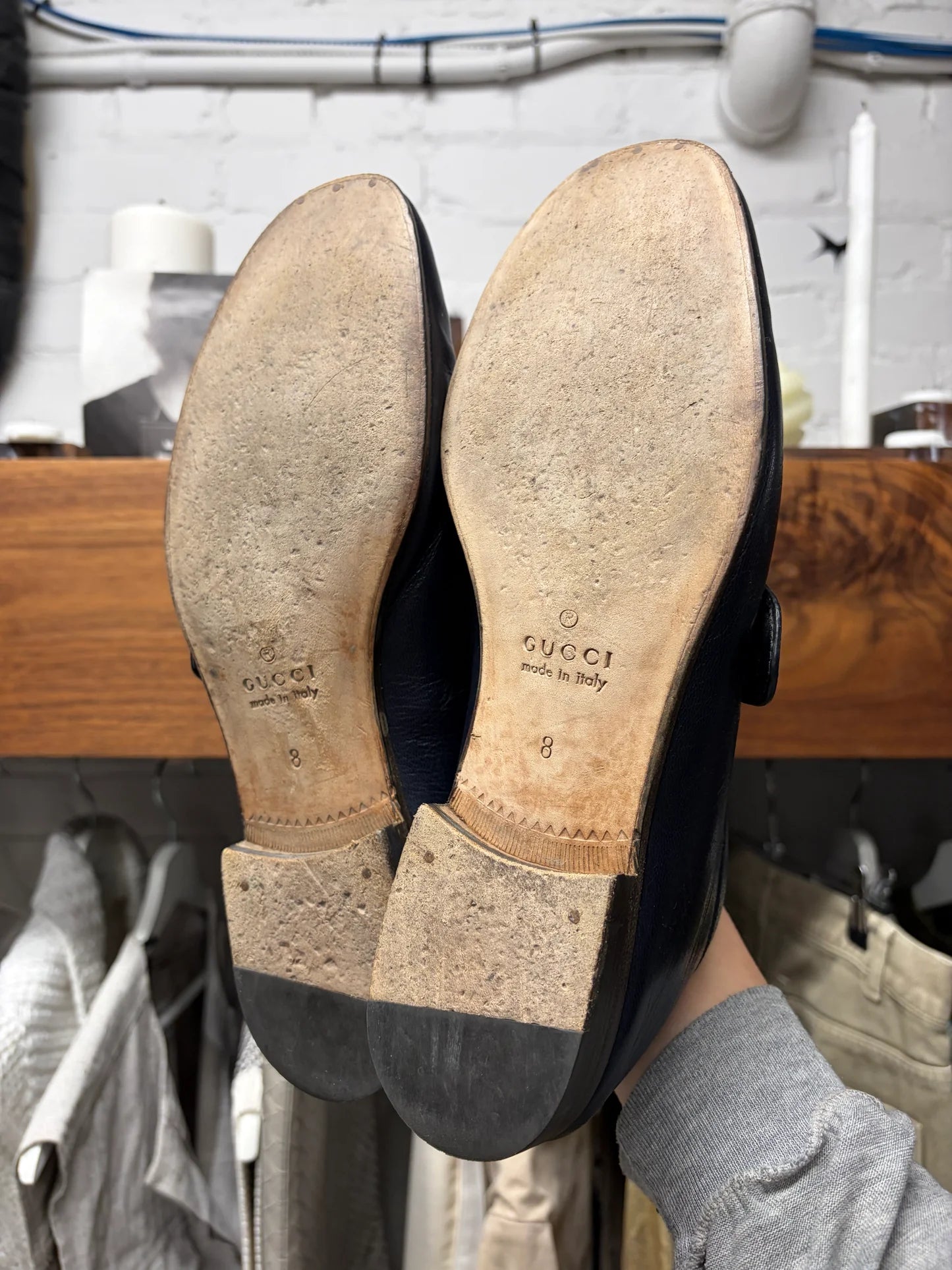 Gucci ‘Quentin’ Blue Leather Wood Sole Loafers