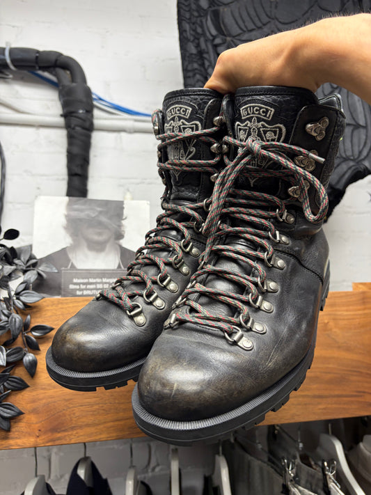 Gucci High Top Leather ‘Trekker’ Lace Up Crest Logo Hiking Boots