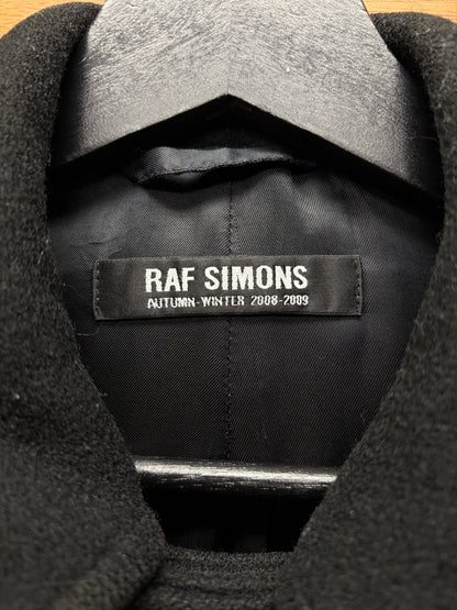 AW2008 Raf Simons Black Asymmetric Collar Wool Full Length Coat