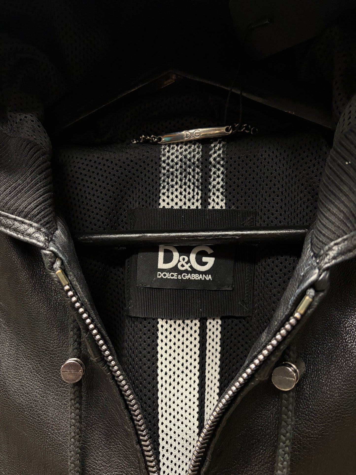 2000s Vintage Dolce & Gabbana Black Lambskin Leather Zip-Up Hoodie