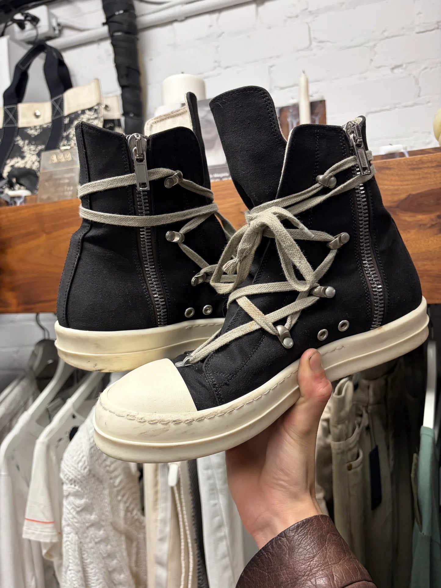 Rick Owens Pentagram Black Canvas Ramones High Top Sneakers