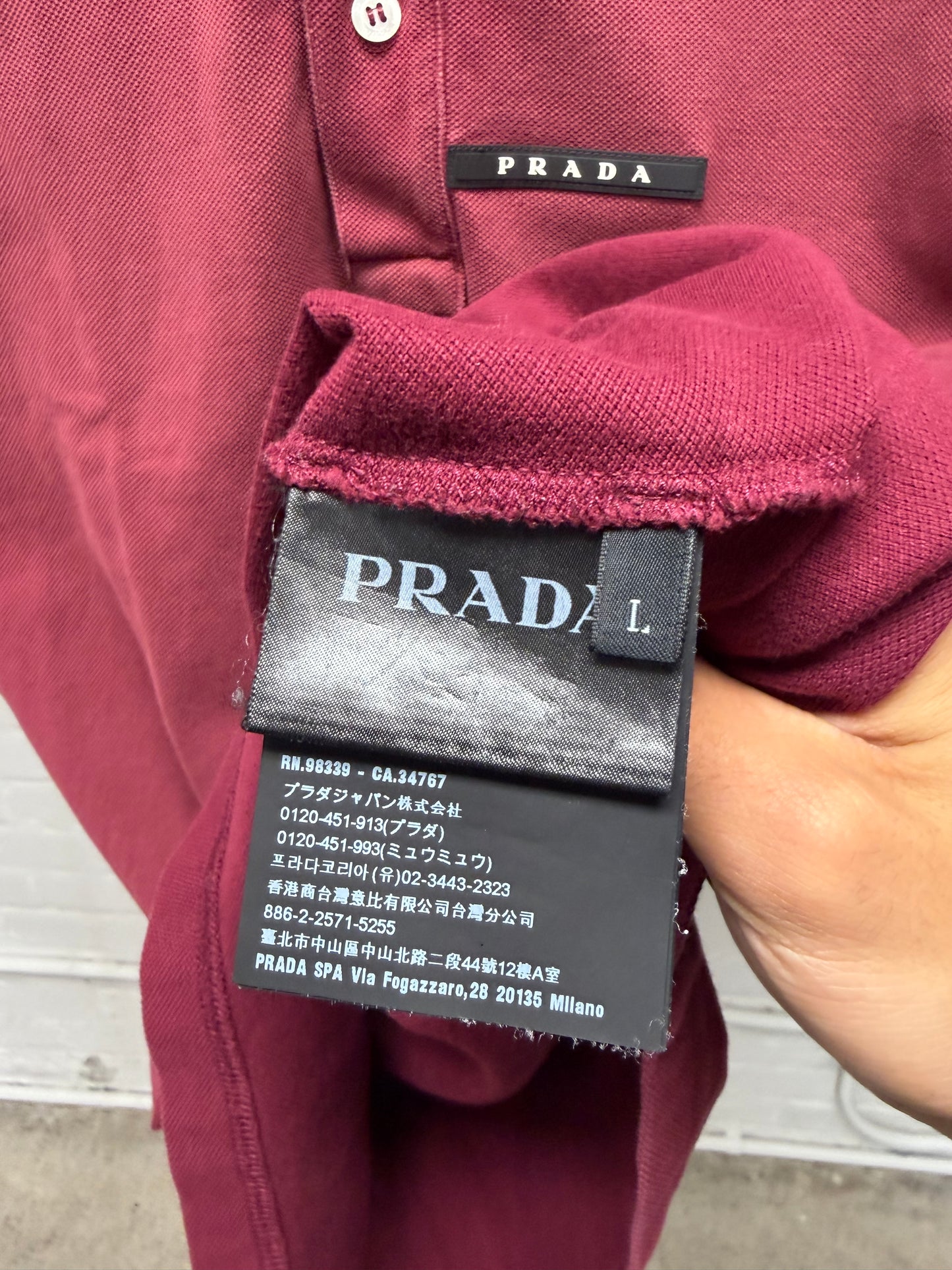 Prada Sport Logo Burgundy/Black Striped Finish Polo