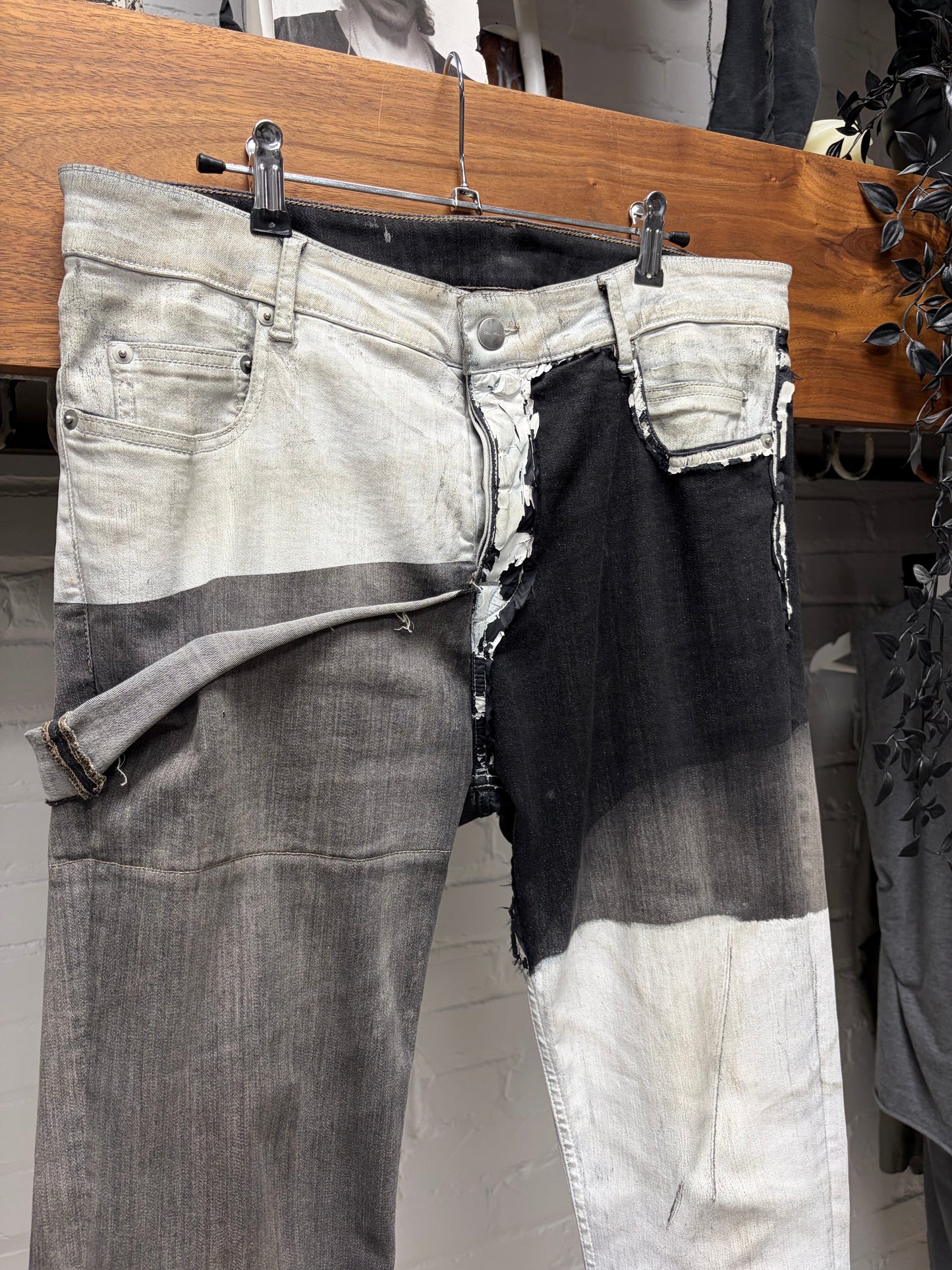 SS2020 Rick Owens ‘Tecuatl’ Waxed White Reconstructed Hybrid Denim
