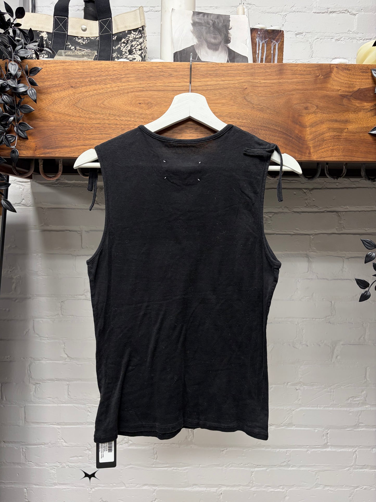 Maison Martin Margiela ‘Blank Tag’ Black Cotton Tank Top with Raw Shoulder Hem