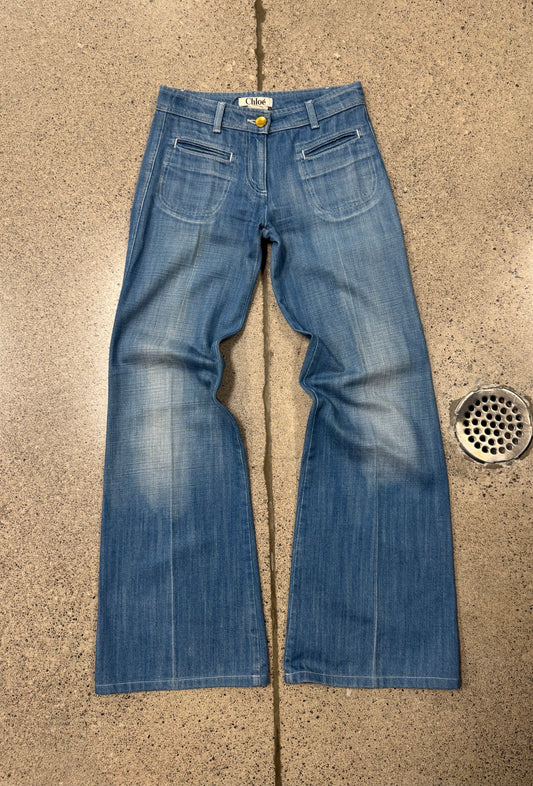 SS2004 Chloe by Phoebe Philo Flared Blue Low Rise Denim
