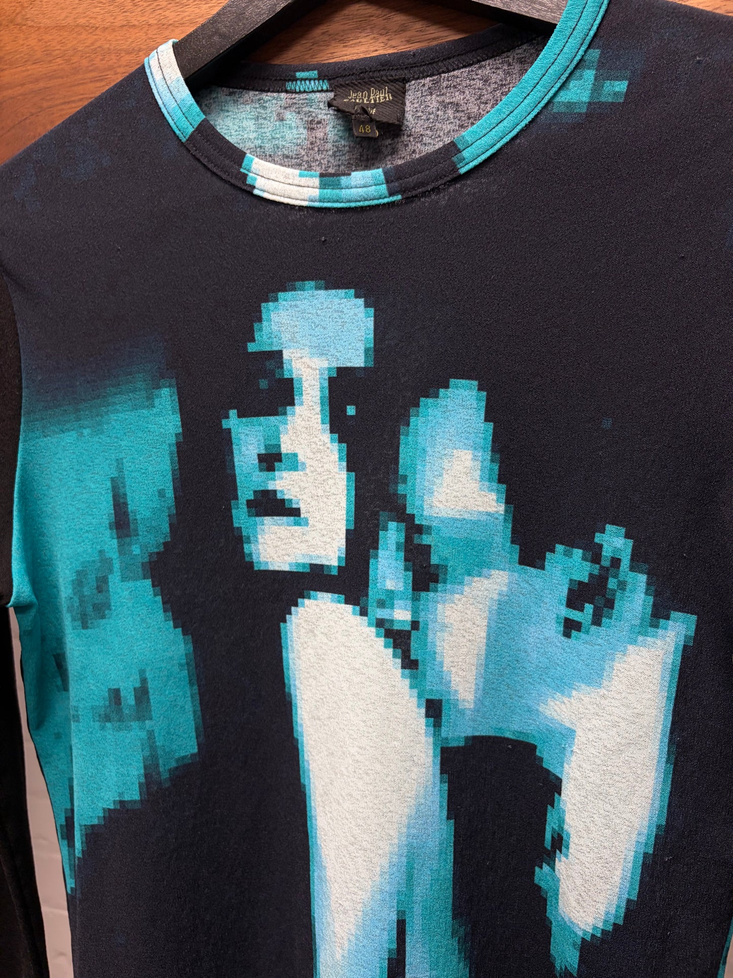 AW1994 Jean Paul Gaultier ‘Vampire’ Pixelated Blue Mesh Long Sleeve Shirt