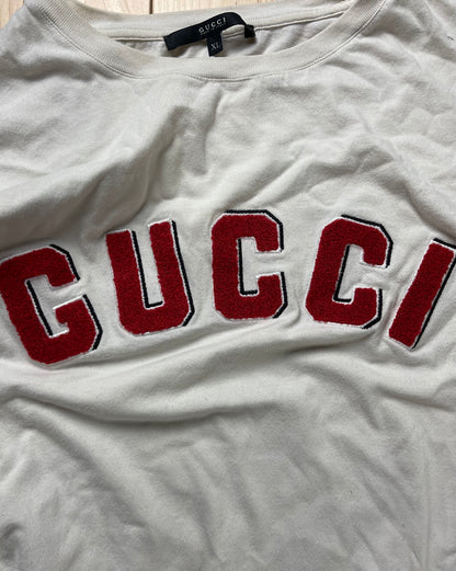 2007 Gucci Chenille Logo White/Red Graphic T-Shirt