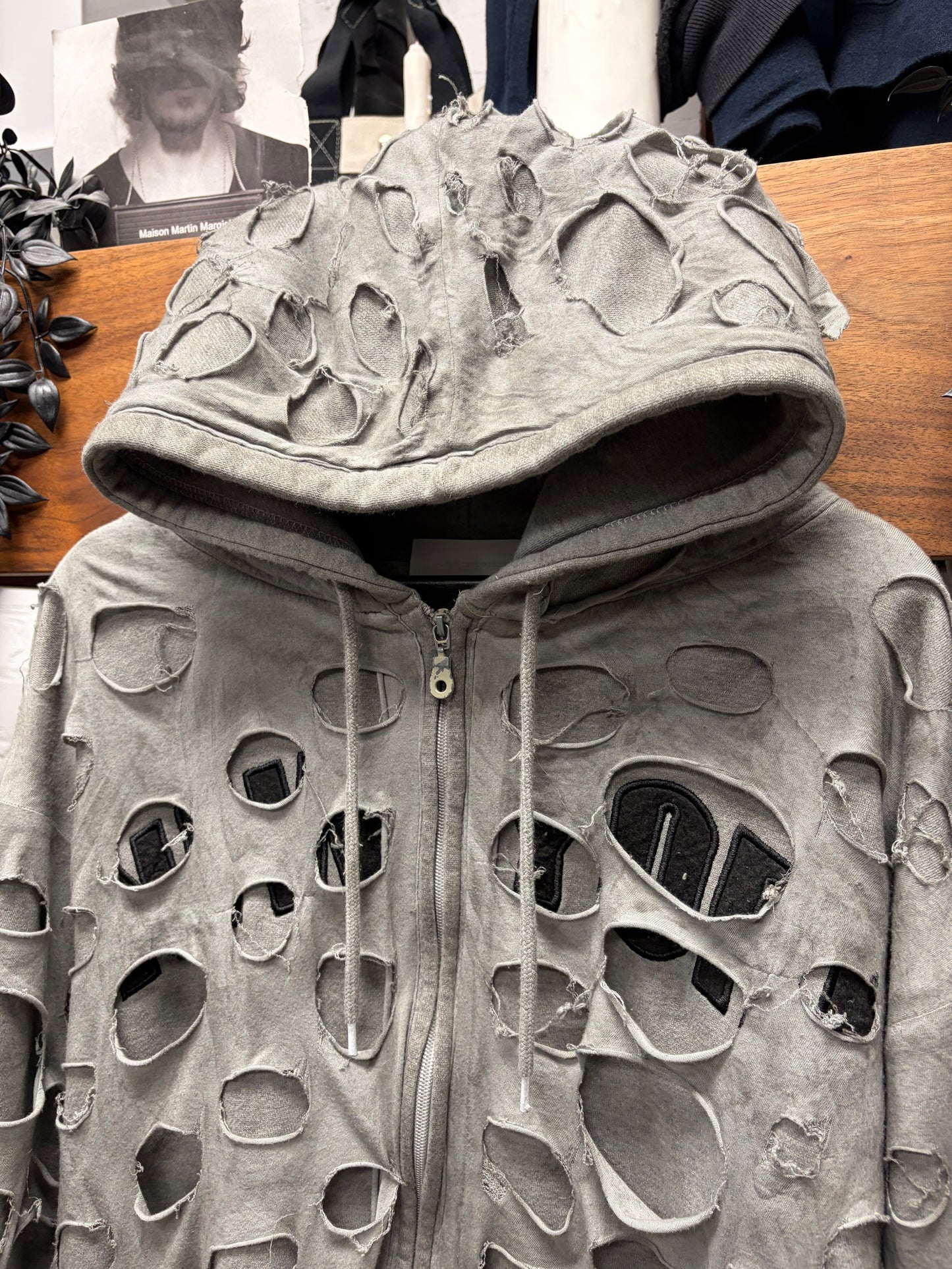 Alexander Digenova ‘New York Canal St.’ Double Layer Distressed Zip-Up Hoodie