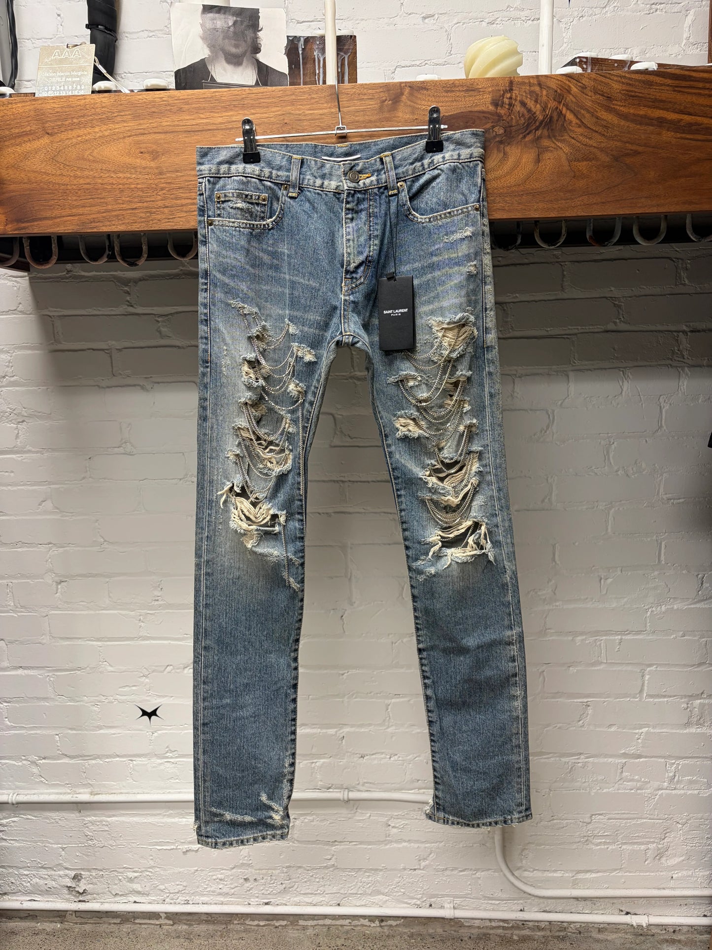 AW2013 Saint Laurent by Hedi Slimane ‘Chain Distressed’ D02 Skinny Jeans