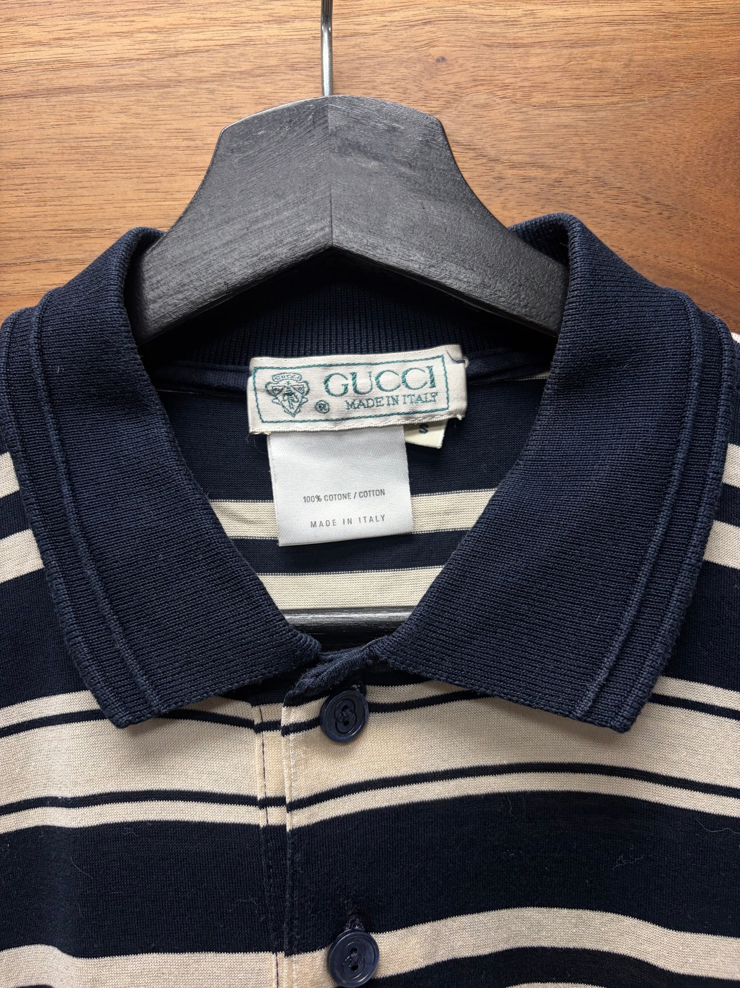 Vintage 1980s Gucci Black/White ‘GG Interlock Logo’ Striped Polo