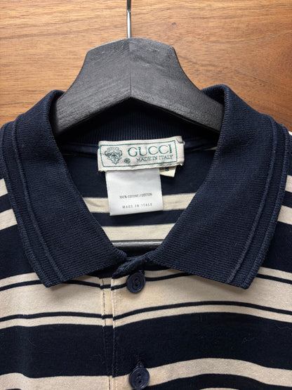 Vintage 1980s Gucci Black/White ‘GG Interlock Logo’ Striped Polo