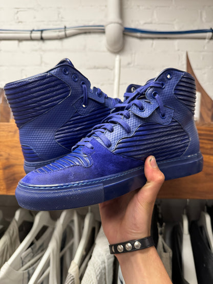 Balenciaga ‘Cote’ Pleated Blue Leather High Top Sneakers